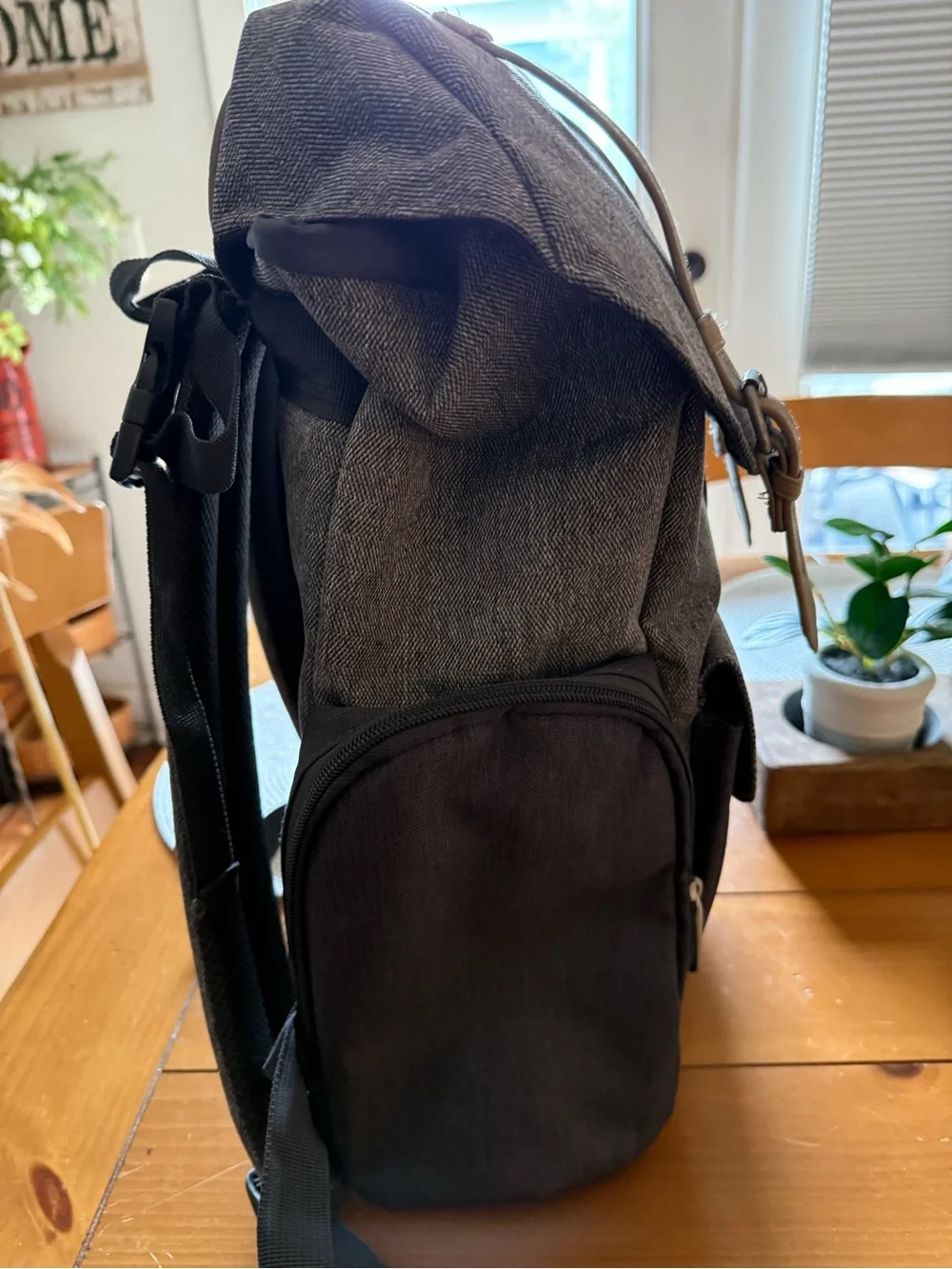 Gray Canvas Diaper/Backpack with Tan Accents